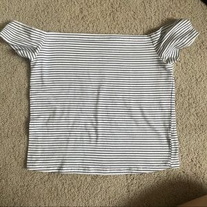 Striped of the shoulder crop top